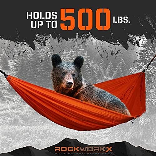 ROCKWORKX Camping Hammock USA Single &amp Double Portable Multi-Use as Sunshade/Weather Shade/Tent Cover for Compact Travel Indoor &amp Outdoor (Multiple Colors)