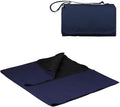 PICNIC TIME Outdoor Picnic Blanket Tote 59x51 Foldable Beach &amp Camping Blanket with Soft Fleece Water-Resistant Bottom Adjustable Strap &amp Zippered Pocket (Navy Blue with Blue Flap)