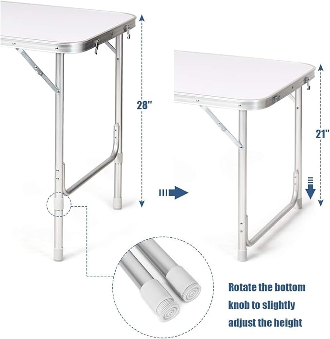 Goplus Folding Camping Table with Storage Aluminum Outdoor Camp Table with 2-Level Adjustable Height Lightweight Portable Foldable Picnic Table for Tailgating Beach BBQ Party RV
