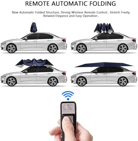 Fully Automatic Portable Car Tent 4.8m Foldable Carport Umbrella Remote Control Sunshade Canopy Cover for Vehicles Universal Protection Vehicle Shelter Blue