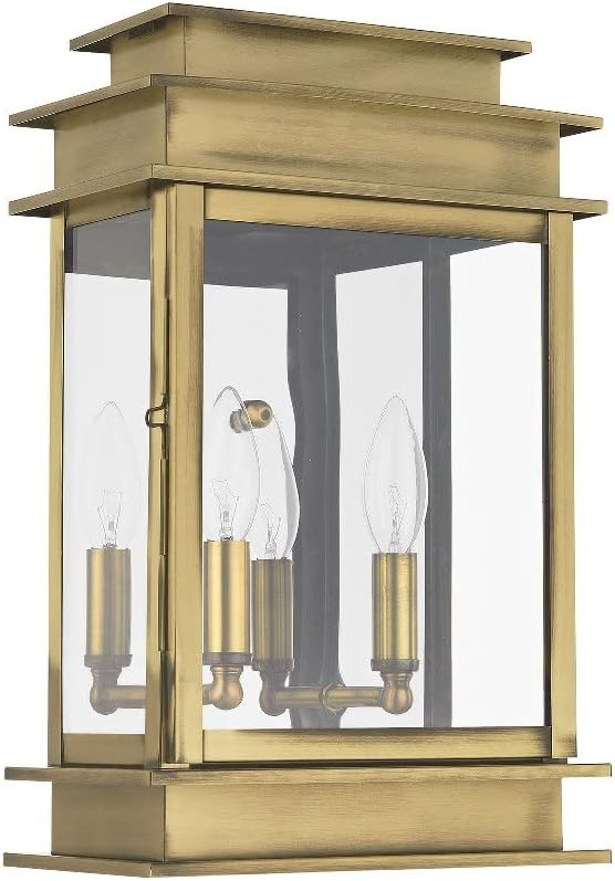 Livex Lighting 2016-01 Transitional Two Light Outdoor Wall Lantern from Princeton Collection Finish Antique Brass