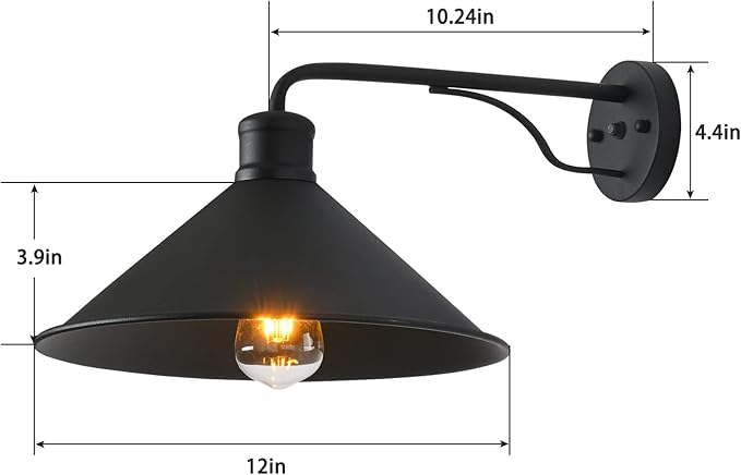 Outdoor Light Fixture for Porch and House 12 Exterior Barn Light with Dusk to Dawn Black Classic Light Fixture for Farmhouse (Set of 3)