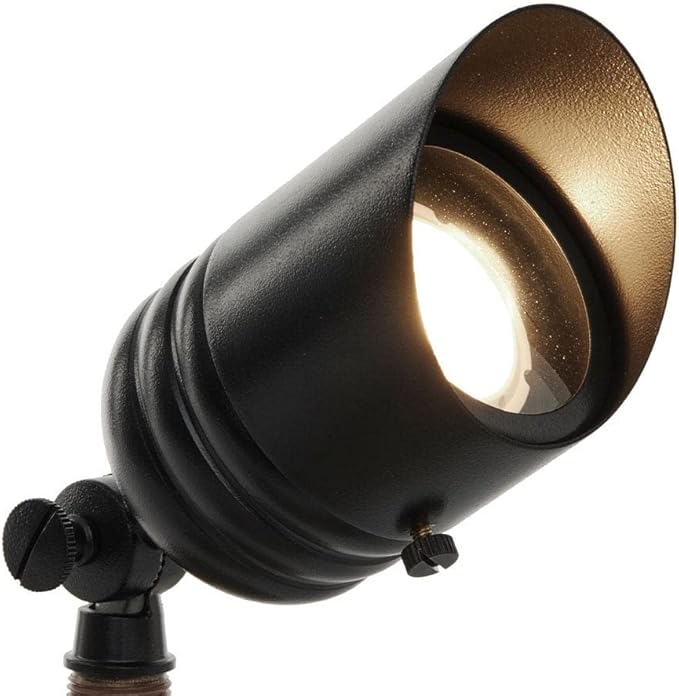 VOLT Fat Boy 12V Brass Outdoor Spotlight (Black) with 5W 2700K Warm White 400 Lumen MR16 LED Bulb for Low Voltage Landscape Lighting of Yard Lawn Garden Patio Trees &amp House