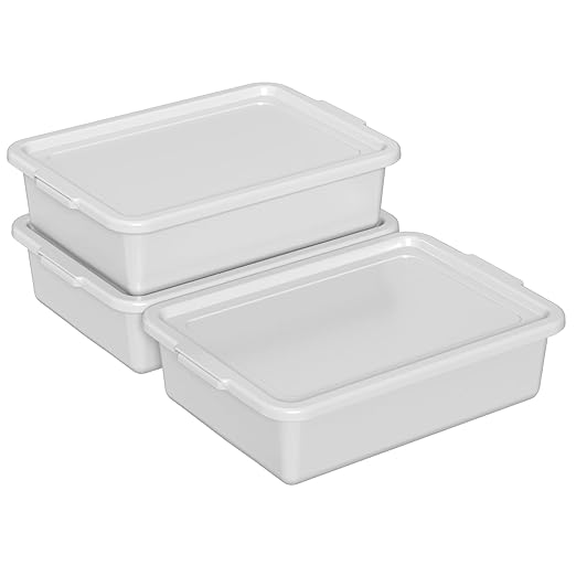13 L Bus Tub with Lid Light Gray Commercial Food Service Bus Tubs with Lids 3 Packs