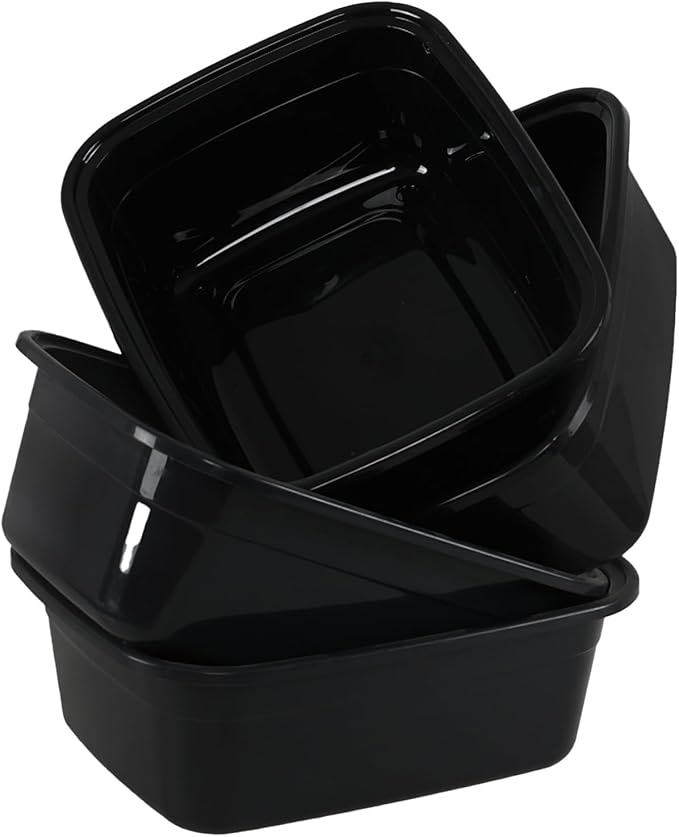 Sadstory 12 Quart Plastic Wash Tub Black Rectangular Dishpan 4 Packs