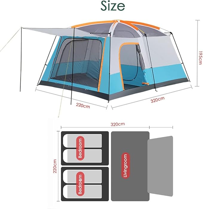 Outdoor Tent Camping Tent 6 Person Family Tents for Camping Waterproof Tent with Living Room and Separate Rooms 4 Season Tents Big Family Shelter