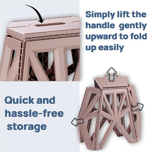 18 Folding Stool - Brown 1 Piece Portable Step Stool Foldable - No Assembly Needed 500lb Capacity - Non-Slip Collapsible Stool Chair for Kitchen Bathroom Camping RV