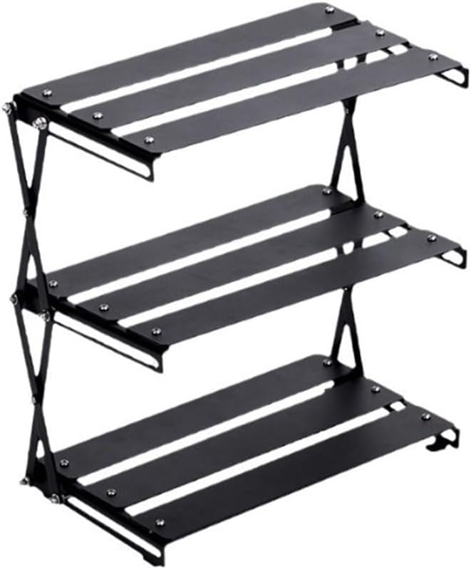 Outdoor Storage Rack Three Tier Metal Storage Rack Lightweight Camping Shelf Folding Picnic Rack BBQ Organizer Portable Cooking Shelf