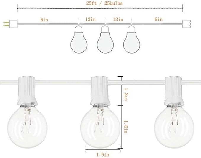 Abeja Outdoor Frosted String Lights G40-25Ft with 27 Clear Bulbs UL Listed for Patio Garden Umbrella Bars Balcony Party Decor Indoor E12 Base 5W White