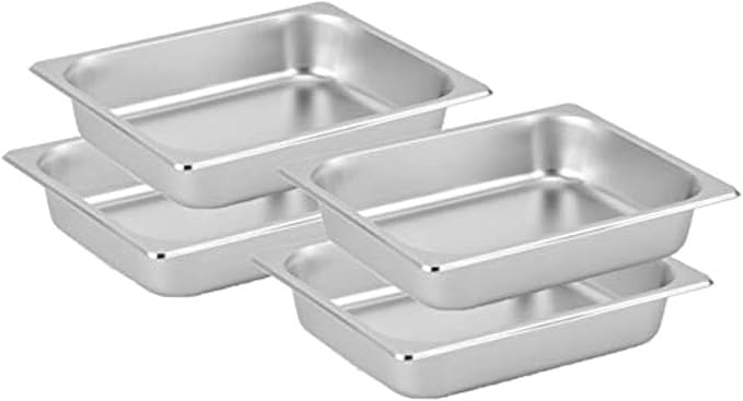 [Set of 4] 2 1/2 inch Deep Steem Tabel Pans Half Size Anti-jam Stainless Steel (4 Half Size)