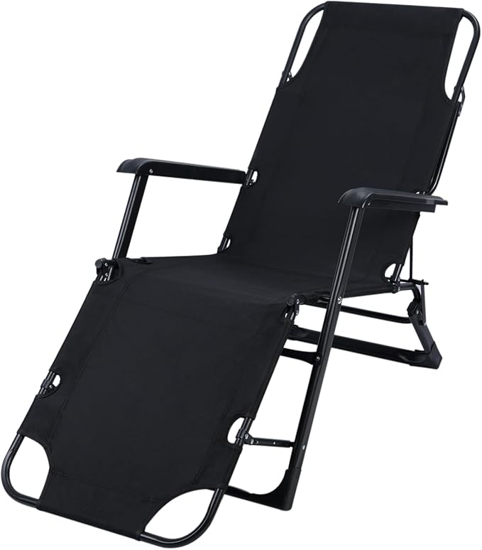 YOXIER 2 in 1 Camping CotFolding BedCamping Cots for Adults3+2 Positions Adjustable Patio Chaise Lounge Chair Sleeping Cots for Adults Portable Cot Bed Lawn Recliner for Bedroom Pool Beach Bla