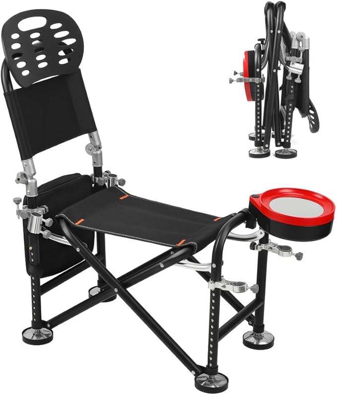 hatleues Portable Fishing Chair Outdoor Fishing Chairs with Rod Holder 13 Gear Height-Adjustable Camping Chair with Backrest Lightweight Folding Chair for Ice FishingHuntingLawnPatioGarden