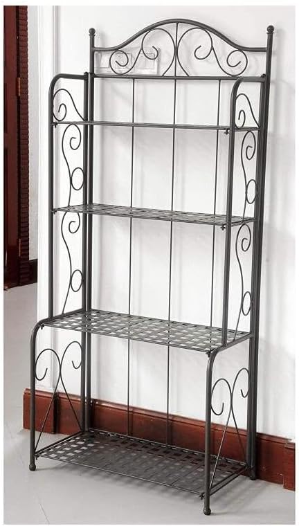 Natural Beauty Folding Baker Rack - Powder Coated Iron with Rustic Brown Finish Weather Proof Compact Folding Design for Indoor or Outdoor Use