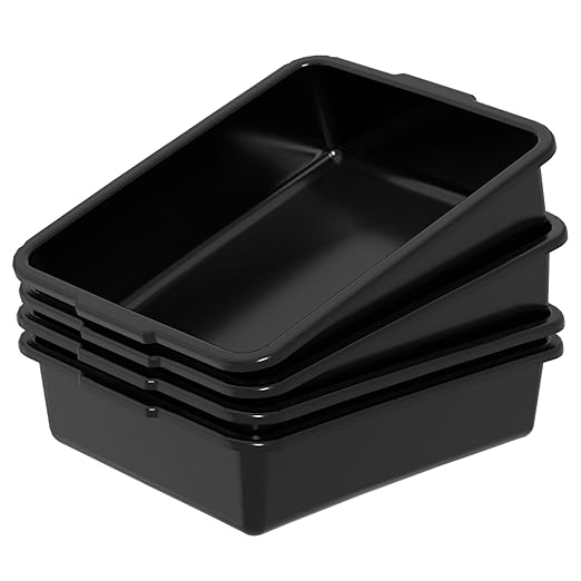 13 L Commercial Bus Tub Wash Basin Tote Box Plastic Bus Box 4-Pack Black
