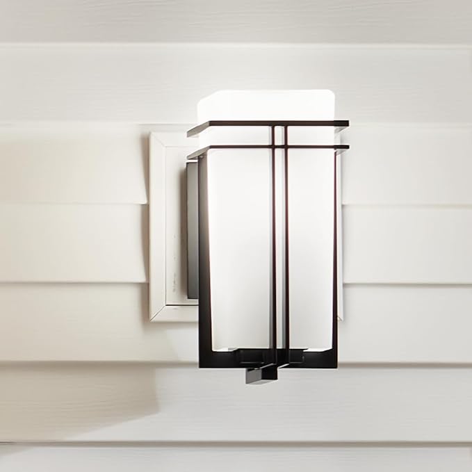 Kichler Tremillo 17.25 Outdoor Wall Lightin Black 1-Light Exterior Wall Sconce Porch Light with Satin Etched Cased Opal Glass (17.25 H x 8.5 W) 49202BK