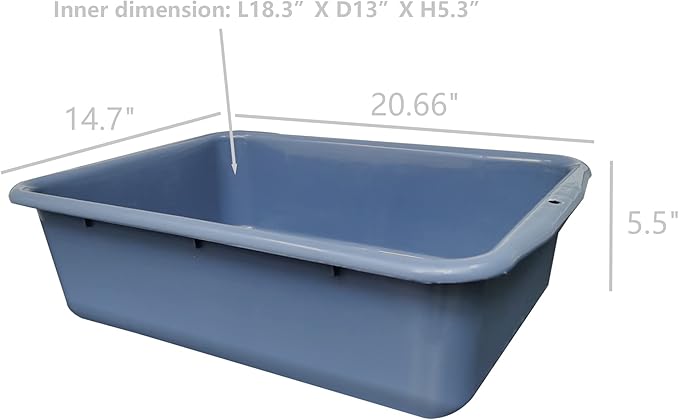 FixtureDisplays® 3-Pack 5.5 Low Depth Bus Tubs Commercial Tote Box Plastic Storage BIn 3.5 Gallons (13 L Capacity) Grey 20.66 X 14.7 X 5.5 Outside Dims BPA Free Food Grade PP 15565-4PK-NPF