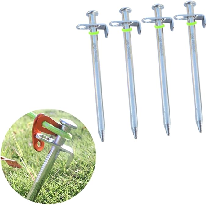 POPETPOP 4pcs Shape Tent Stakes Kit Ground Nails for Camping Canopy Tent Awning Rope and Hook