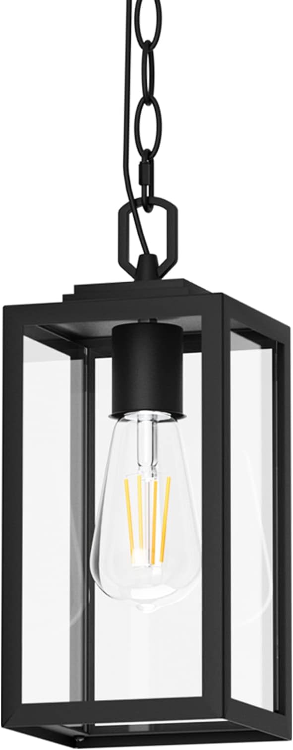 Modern Outdoor Pendant Light 1-Light Outdoor Hanging Lantern Light Matte Black Aluminum with Clear Glass Exterior Pendant Lighting Fixture for Porch Yard Gazebo