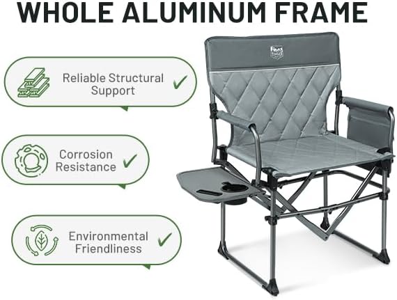TIMBER RIDGE Aluminum Camping Directors Chair with Side Table Pocket Portable Folding Chair Heavy Duty Lawn Chair for Fishing Trip Picnic Concert Outdoor 400lbs Grey 2 Pack