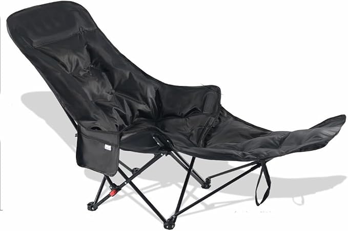 Folding Camping Chair with Removable Leg Rest Outdoor Chairs with Large-Capacity Side Pockets for Fishing Hiking Home(Black)