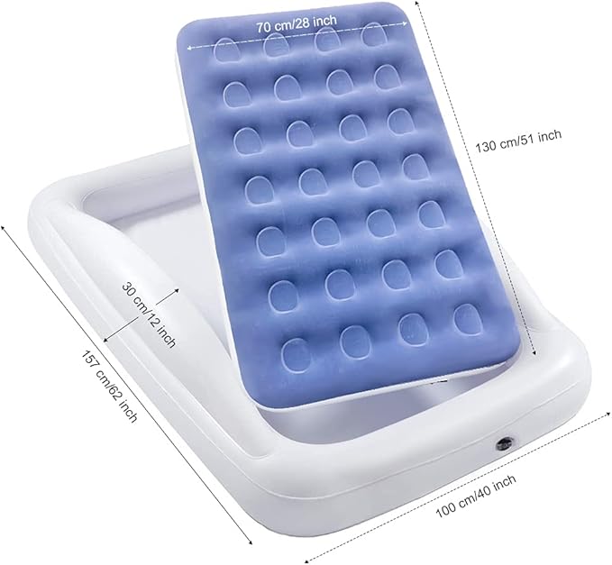 Inflatable Kids Travel Bed Toddler Air Mattress SetPortable Blow Up Mattress Sleeping Bed Cot with Bed Rails and Electric Pump Ideal for Road Trip