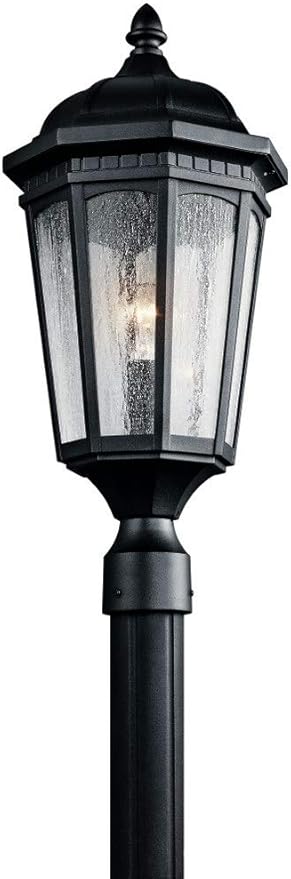 Kichler Courtyard 23.75 Exterior Post Light in Textured Black 1-Light Outdoor Porch or Patio Light with Clear Seeded Glass (23.75 H x 10.25) 9532BKT