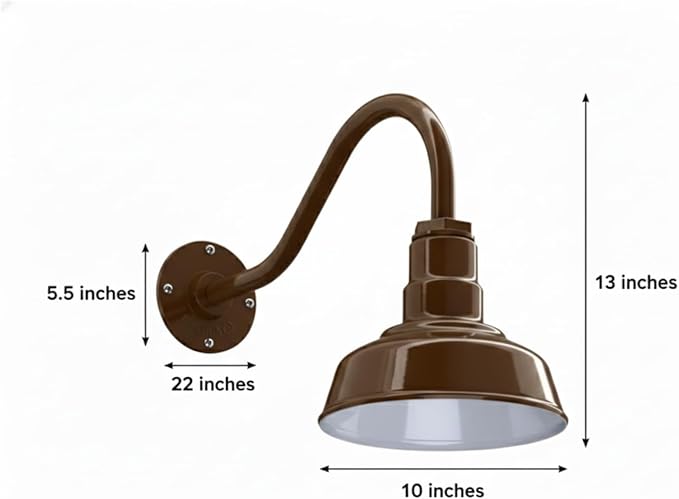 AGB101-10-AS8 Bronze - Standard Barn Light with Gooseneck Arm | Outdoor LED Lights Classic Floodlight Design for Barn Lights Outdoor Durable Metal Construction Energy-Efficient
