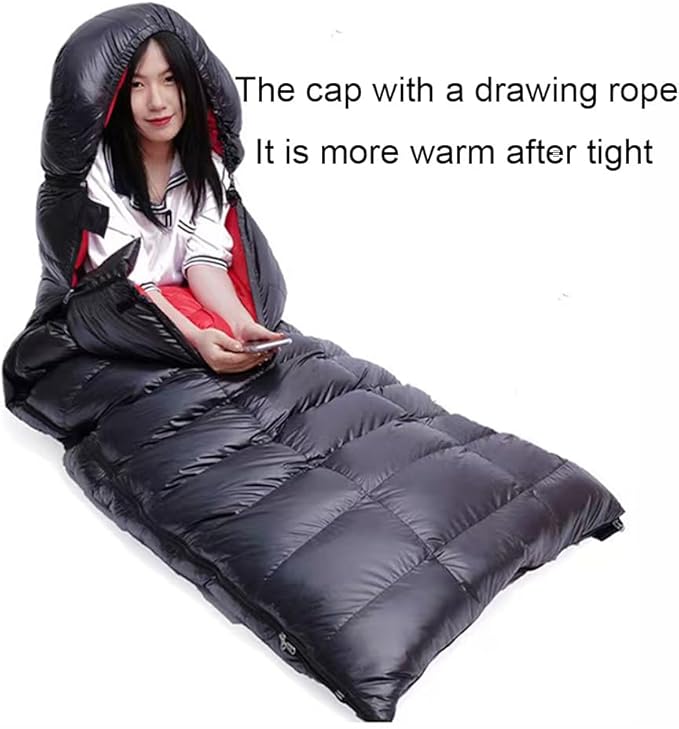 Down Sleeping Bag Filling 1000g/1200g/1500g White Goose Down Winter Sleeping Bag Envelope Sleeping Bag with Removable Cap Backpack Sleeping Bag for Hiking Camping