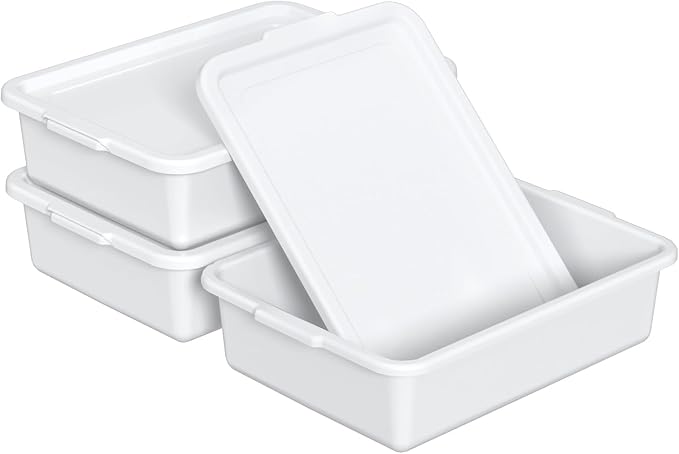 13 Liters Food Grade Dish Tubs with Lids Restaurant Bus Tub Boxes Set of 3 White