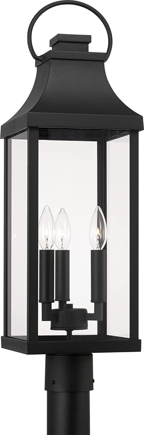 Capital Lighting 946432BK Bradford Clear Glass Outdoor Post Lantern 3-Light 180 Total Watts 27 H x 8 W Black