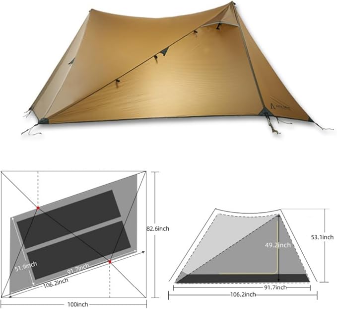 Asta Gear Yunchuan A-Frame Tarp TentUltralight 2 Person Poleless Tent15D Nylon Double-Sided Silicon Waterproof for Outdoor Camping Backpacking Hiking