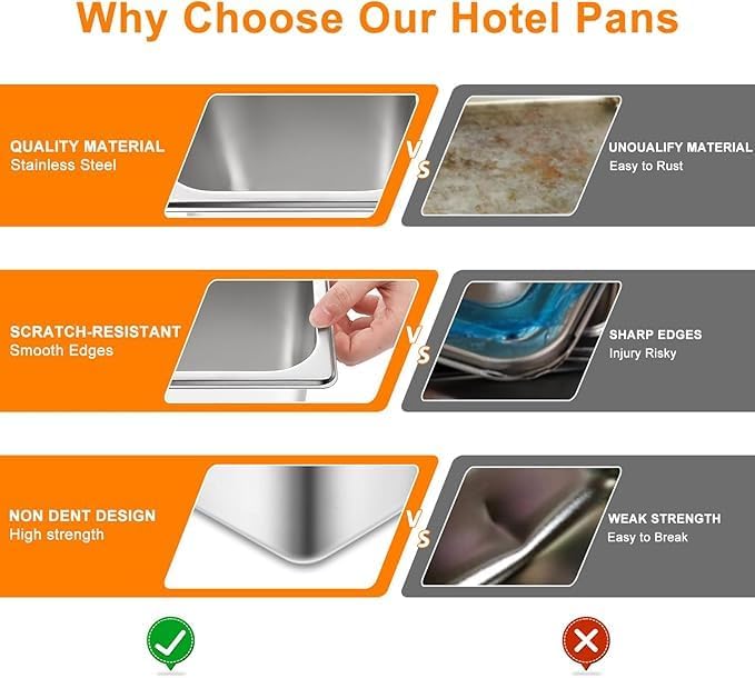 Mwellewm 4 Pack hotel pans with lids 1/3 Size x 6 Inch Deep stainless steel steam table pan Commercial Gauge restaurant supplies anti Rust metal food containers Catering storage for Party Buffet Home