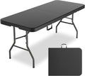 6ft Heavy-Duty Portable Outdoor Folding Table for 6 - Sturdy HDPE Top 350lbs Capacity Lockable Design No Assembly - Camping Parties Picnics (Black)