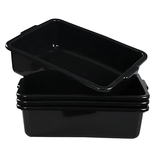 23 L Large Commercial Bus Bin 4 Pack Plastic Restaurant Dish Tub Black