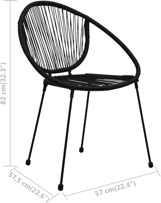 Patio Chairs Set 2 PCS PVC Rattan Black Stackable Outdoor Furniture for Garden Balcony Patio Lounge Relaxation