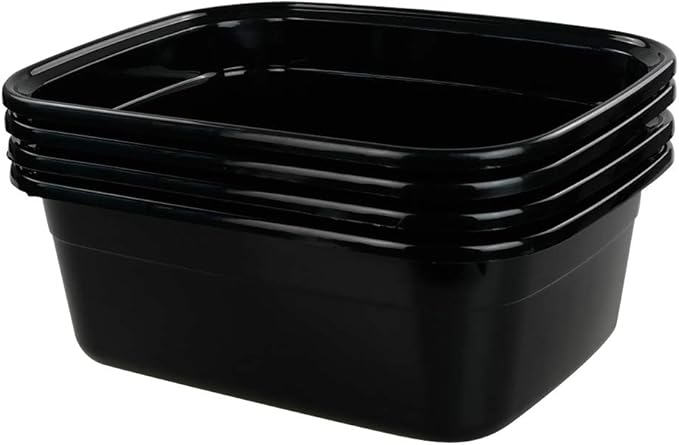 Wekioger Plastic Dish Pan 14 Quart Bus Tubs 4-Pack (Black)