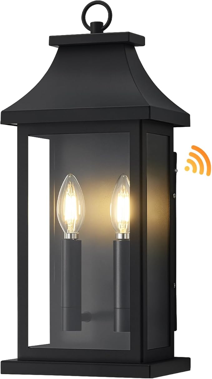 Large Outdoor Wall Lights Dusk to Dawn Outdoor Lighting Exterior Lighting Fixtures Wall Mount Wall Sconce Light Outdoor Lanterns for Porch Garage Black 18 2-Light 1-Pack