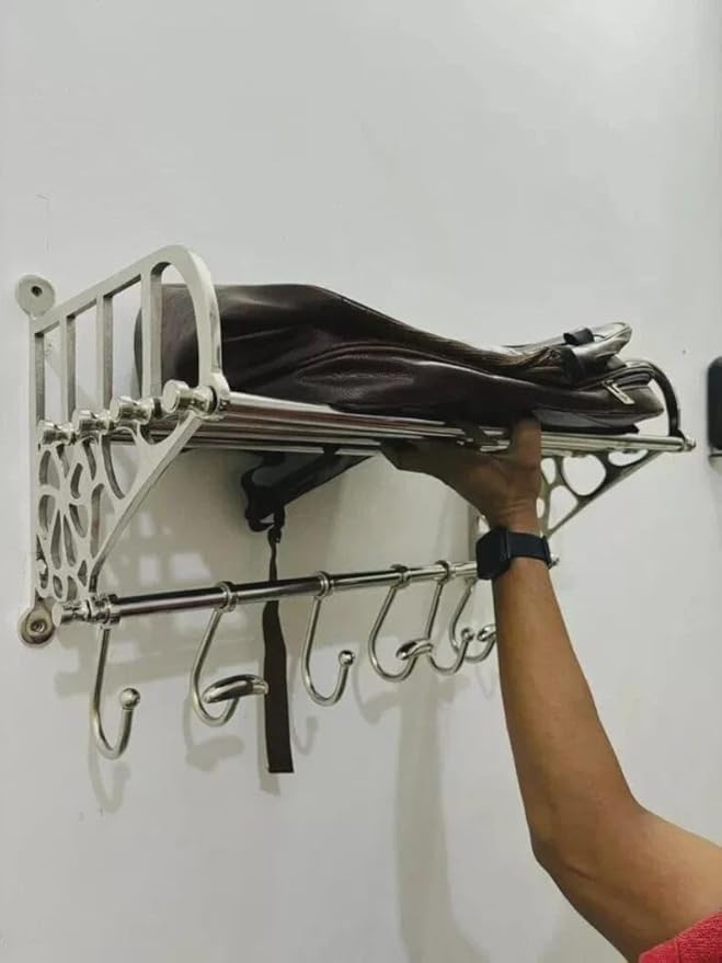 Stainless Steel Wall Shelf with Hooks | Bathroom Kitchen Storage Rack | Durable &amp Rust Resistant