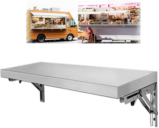 Folding Concession Shelf Stainless Steel Wall Table 24 36 40 Floating Drop-Leaf Table Fold Down Desk for RV Food Truck Laundry Kitchen Garage(80x20cm/32x8in)