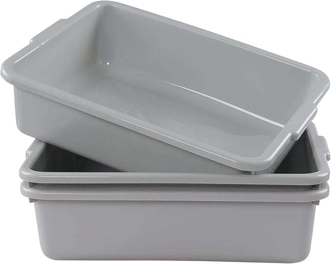 13 L Commercial Bus Tub Box 3-Pack Dishpan Basin Tub Grey