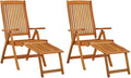 Folding Patio Chairs with Footrests 2 pcs Solid Wood Eucalyptus Outdoor Reclining Lounge Chairs for Garden Terrace and Patio with Adjustable Backrest and Practical Footrests