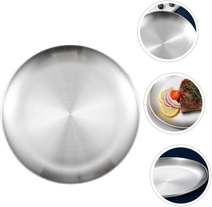 Ciieeo 10-inch Stainless Steel Plates Boys and Girls Toddlers Dinnerware Camping Plates Dishwasher Space-saving