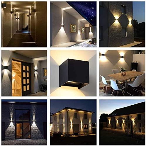 LANFU LED Aluminum Waterproof Outdoor Wall Sconce 100-277V 3000K Outdoor Cube Square Wall Light Warm Light 2 LEDs Black 6W Outside Wall Lights for House Patio