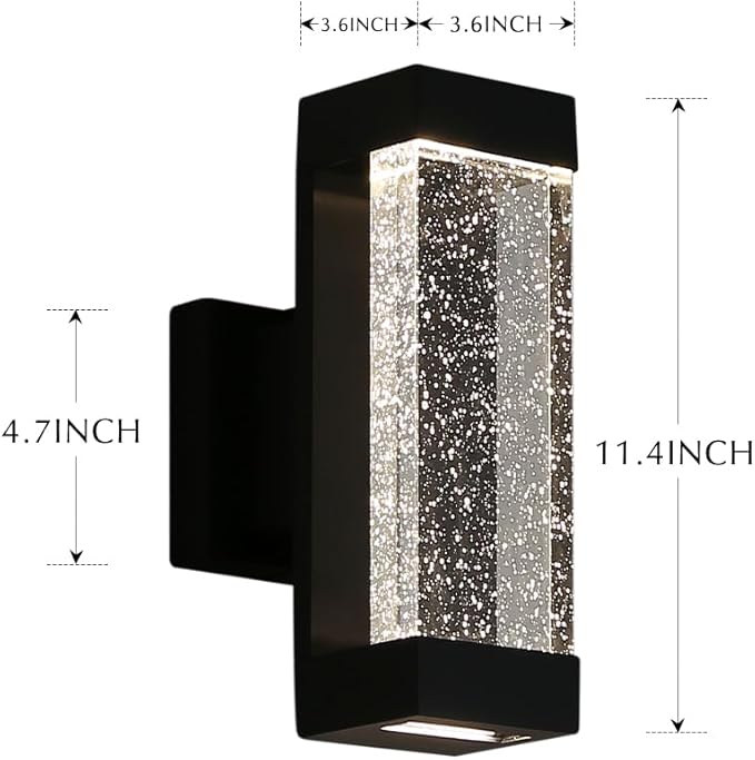 Cerdeco Modern Crystal Bubble Outdoor Wall Light Matte Black Painted 12 W 3000 K Warm White Up Down Light Fixture