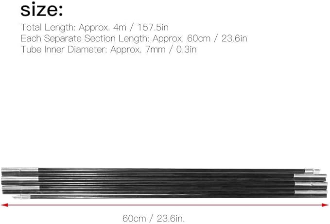 Alomejor Tent Pole Fiberglass Portable Awning Poles Foldable Support Rods for Hammocks Shelters Camping
