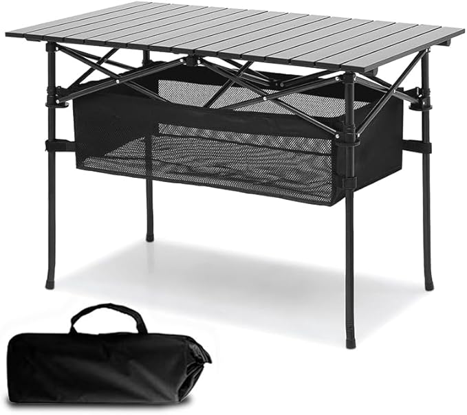 Outdoor Folding Portable Picnic Camping Table Aluminum Roll-up Table with Easy Carrying Bag with Mesh Storage Bag for IndoorOutdoorCamping BeachBackyard BBQ Party Patio Picnic(medium)