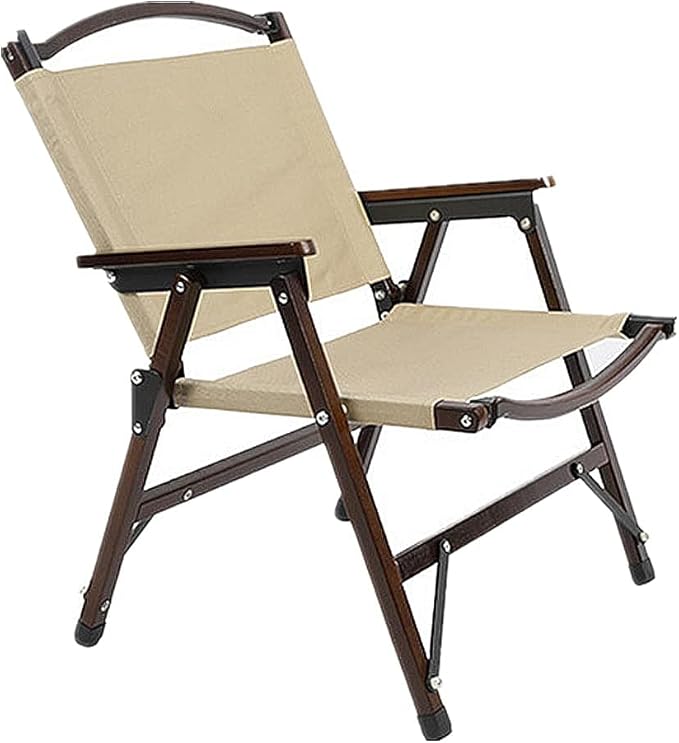 UNISTRENGH Wooden Folding Camping Chair Portable Beech Wood Outdoor Backrest Chair for Road Trip Fishing Beach Patio and Backyard (Khaki/Walnut Color)