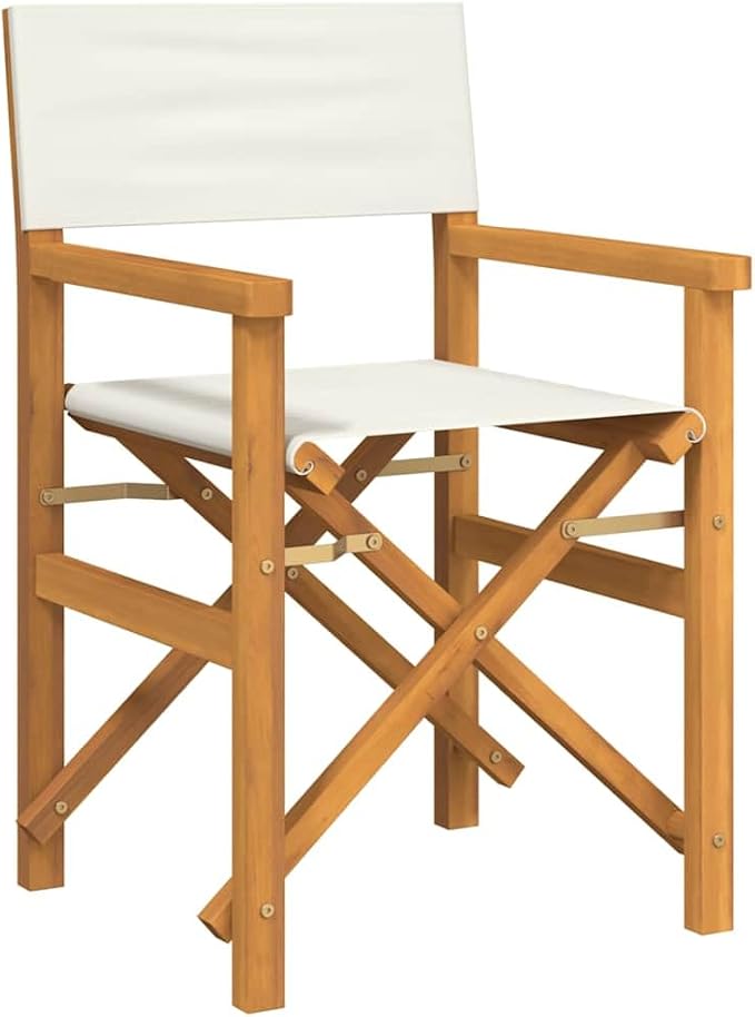 Folding Director Chair Cream Solid Teak Wood Frame 21.5 x 22.4 x 33.5 in Portable Outdoor Seat for Patio Camping Balcony Garden Dining and Living Room