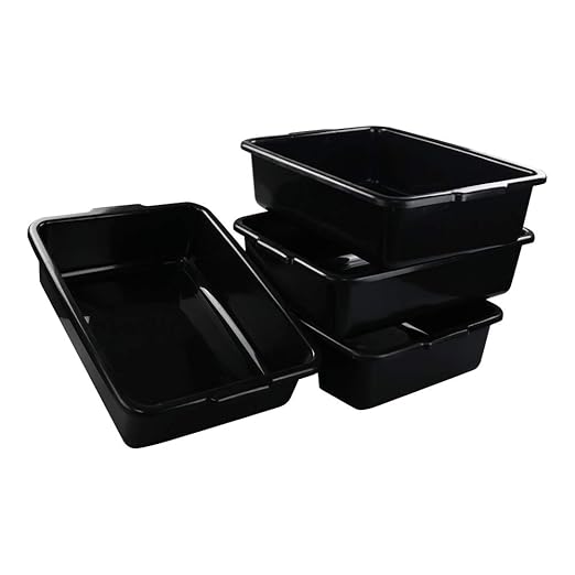 13 L Plastic Commercial Bus Tubs 4 Pack Rectangular Washing Up Bowl Black