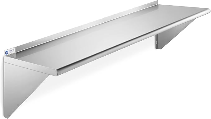 GRIDMANN 12 x 60 Stainless Steel Wall Mount Shelf with Backsplash Commercial Grade - NSF Certified 18 Gauge Shelving for Restaurant Kitchen Utility Room Garage